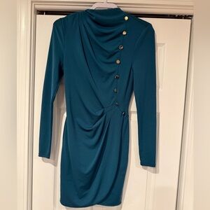 Marciano Teal Long Sleeve Dress with Gold Accents